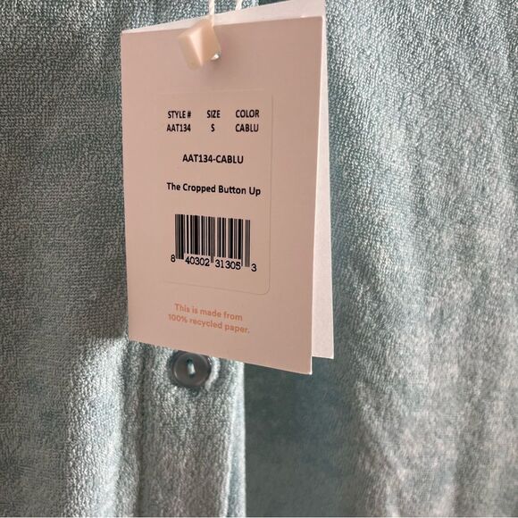 Andie Swim The Cropped Button Up Swim Coverup Terry Shirt Cabana Blue Size S NWT - Picture 8 of 12